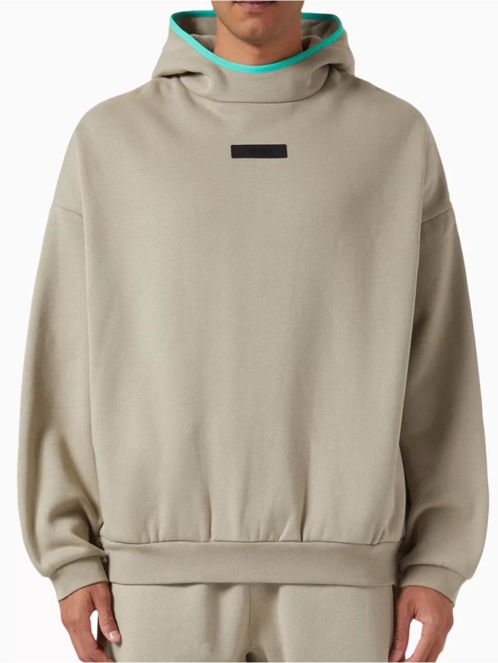Fear of God Essentials Hoodie S Tan Taupe Mint Trim Mens Pullover Sweatshirt